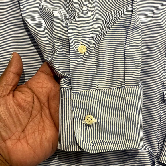 Gitman Bros Gold Men’s Large 16.5 Blue and White Striped Button Down - Picture 3 of 9
